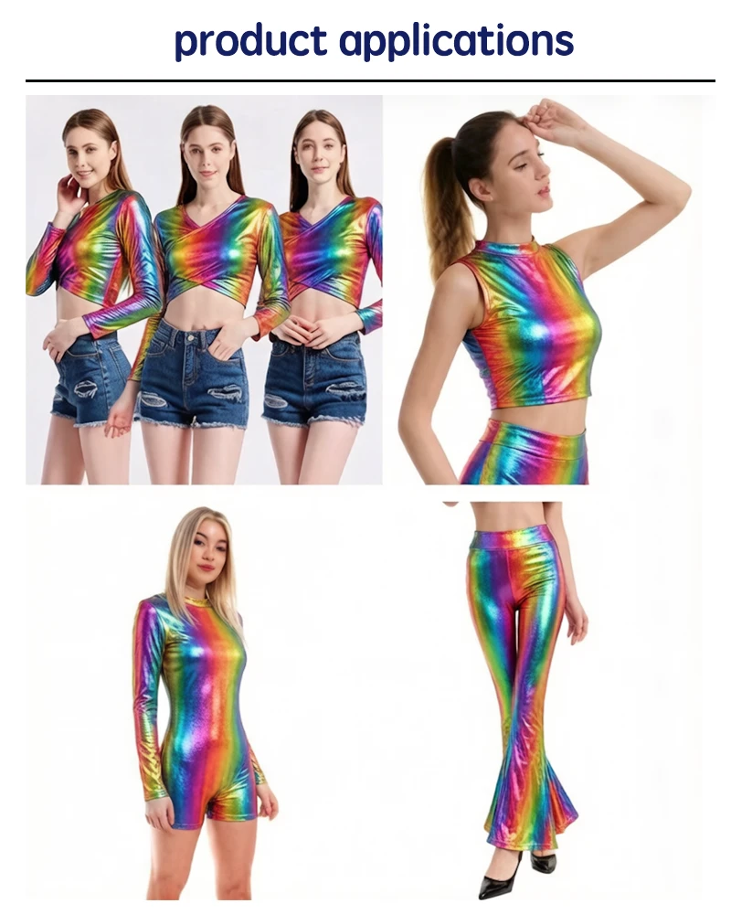 Rainbow stripe metallic foil 4-way stretch fabric for dance costumes and stagewear