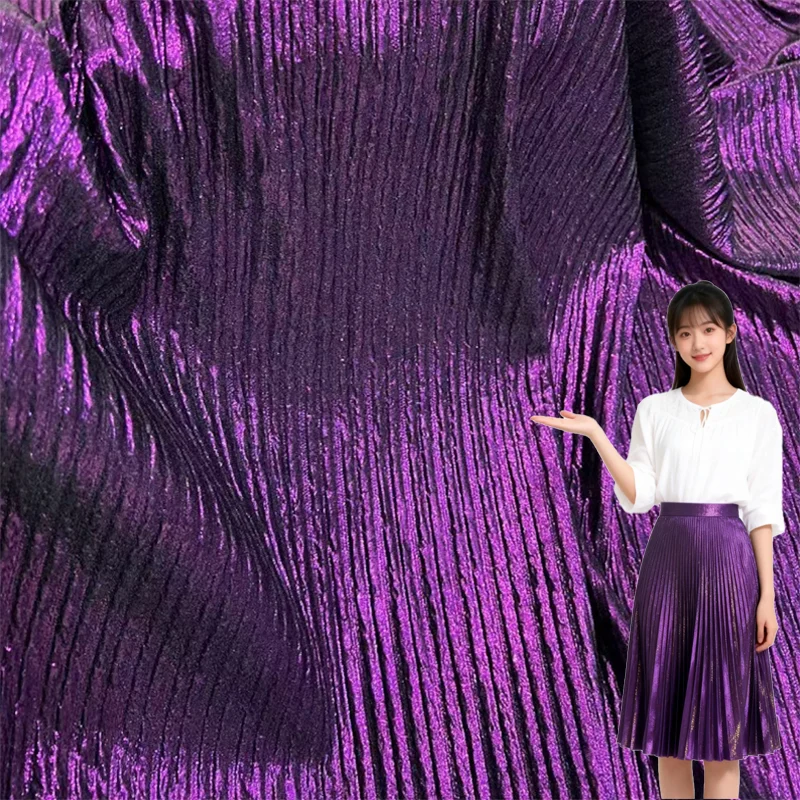 Double-layer pleated foil knit fabric with vertical texture for performance skirts