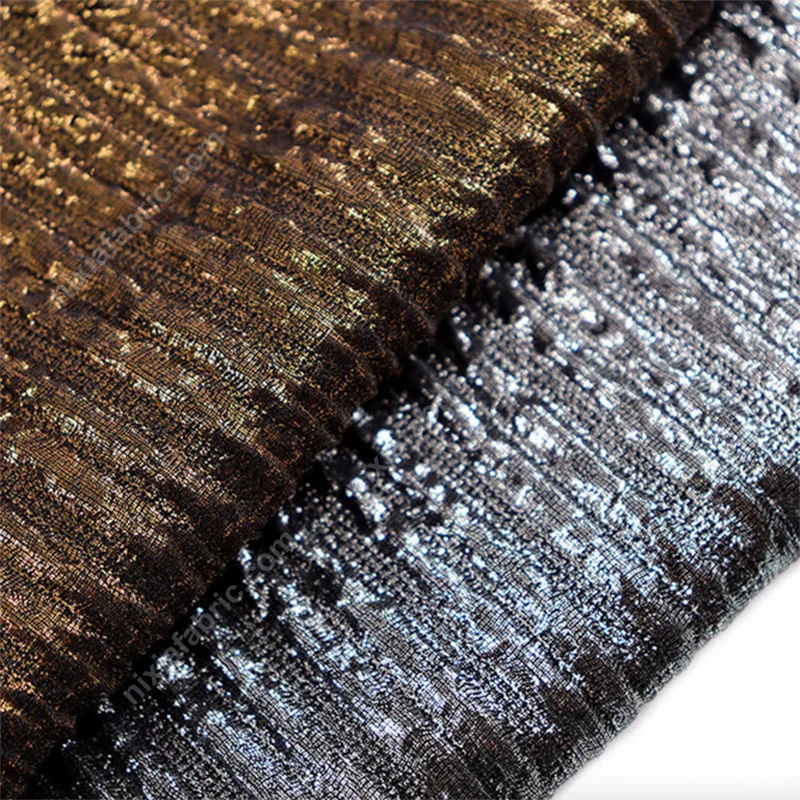 Vertical pleated foil knit fabric detail for apparel manufacturers