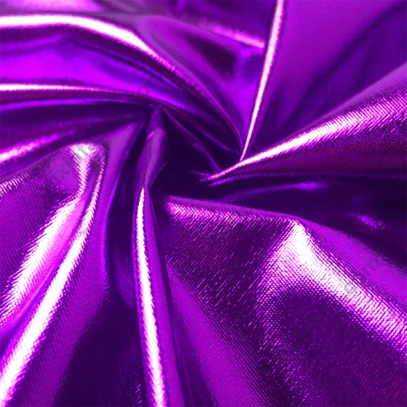 Wholesale shiny foil stretch fabric close-up for color review