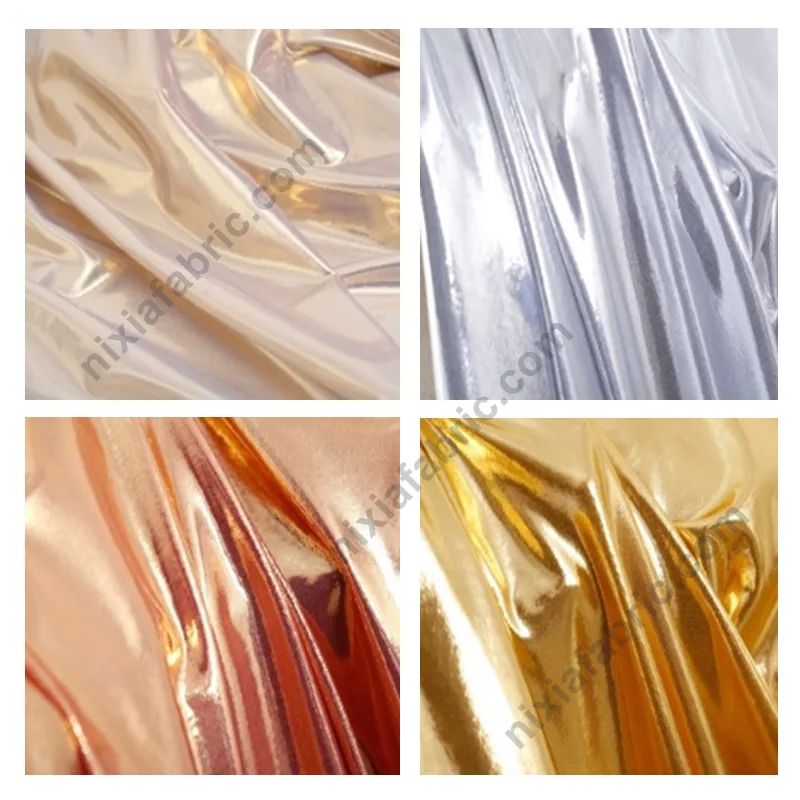 Wholesale shiny foil 4-way stretch knit fabric detail for US buyers