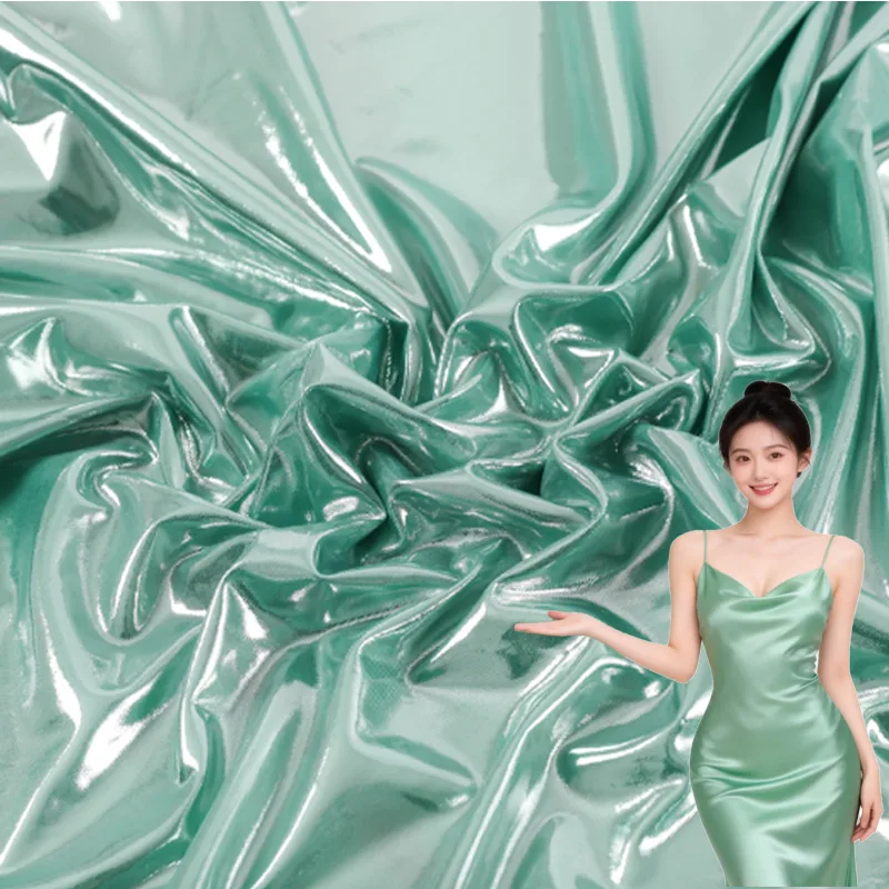 Shiny metallic foil 4-way stretch knit fabric for stage costumes and dancewear