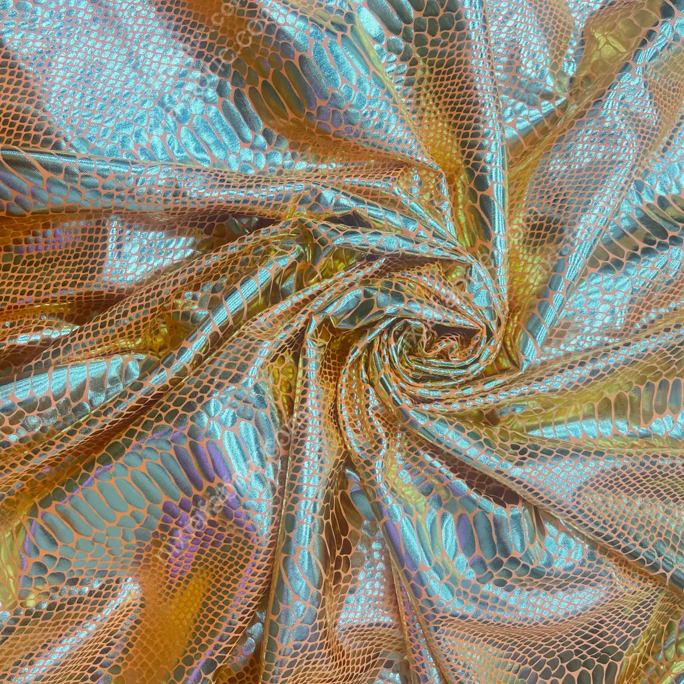 Laser foil snakeskin stretch fabric surface for costume manufacturing