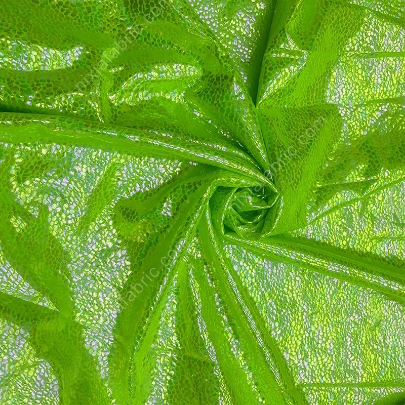 Holographic snakeskin texture on stretch polyester spandex fabric for fitted apparel