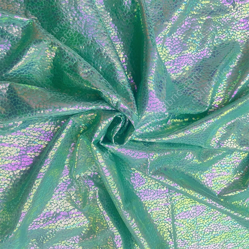 Color-shifting laser foil snakeskin fabric surface for stage costumes and leggings