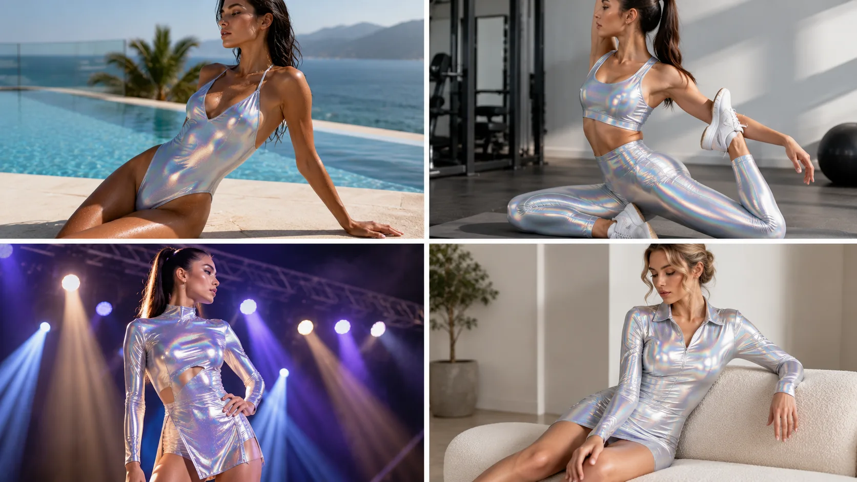 Iridescent laser foil spandex 4-way stretch fabric for dancewear and stage costumes