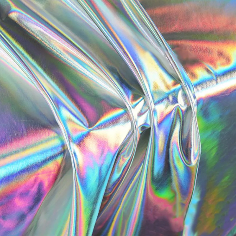 Iridescent laser foil spandex 4-way stretch fabric for dancewear and stage costumes