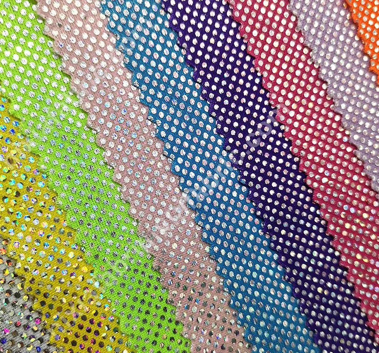 Wholesale rainbow dot laser foil knit fabric detail for US buyers