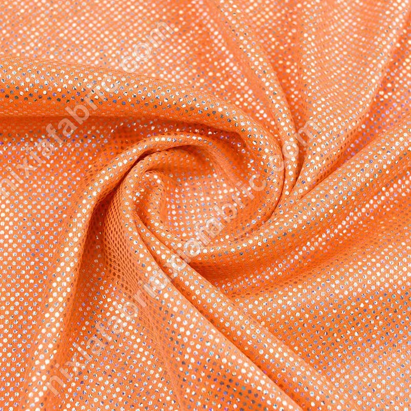 Rainbow dot laser foil knit fabric detail for stage costume manufacturers
