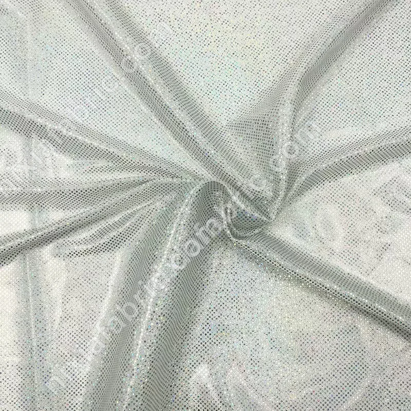 Rainbow dot laser foil knit fabric detail for color and surface review