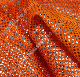 Wholesale rainbow dot laser foil knit fabric close-up for US buyers