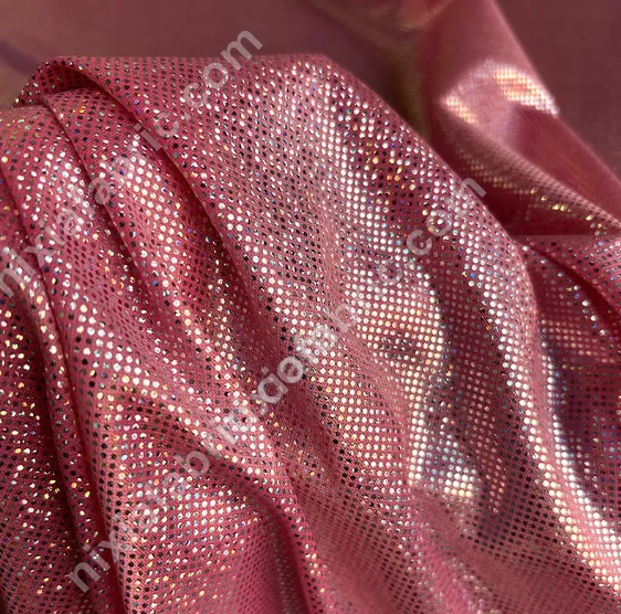 Rainbow dot laser foil fabric detail for stage costume sourcing