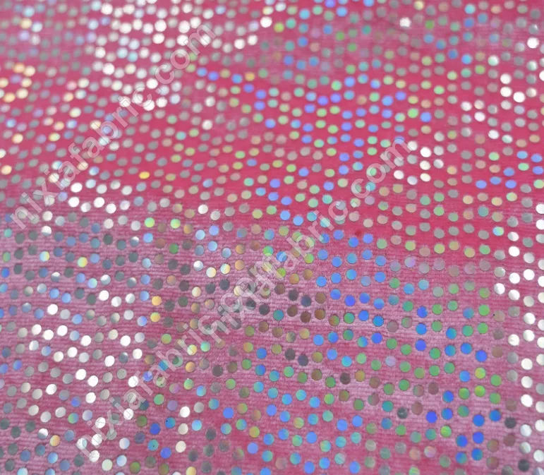 Polyester knit fabric with colorful dot laser foil finish