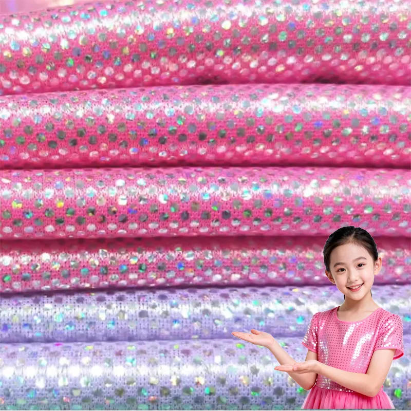 Rainbow dot laser foil knit fabric for stage costumes and dancewear