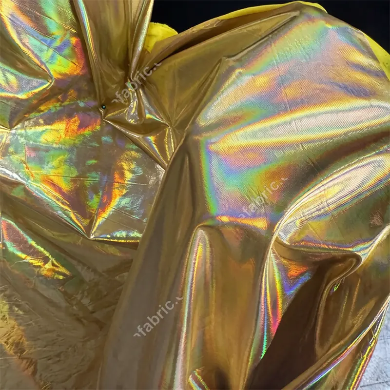 Reflective laser foil stretch fabric texture for bodysuits and dancewear