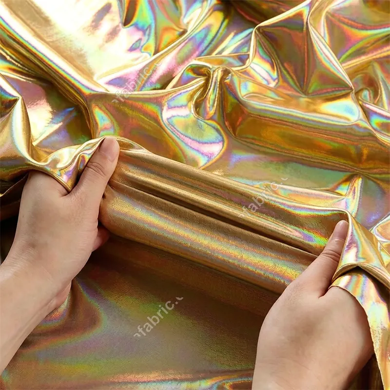 4-way stretch nylon spandex fabric with rainbow iridescent foil finish