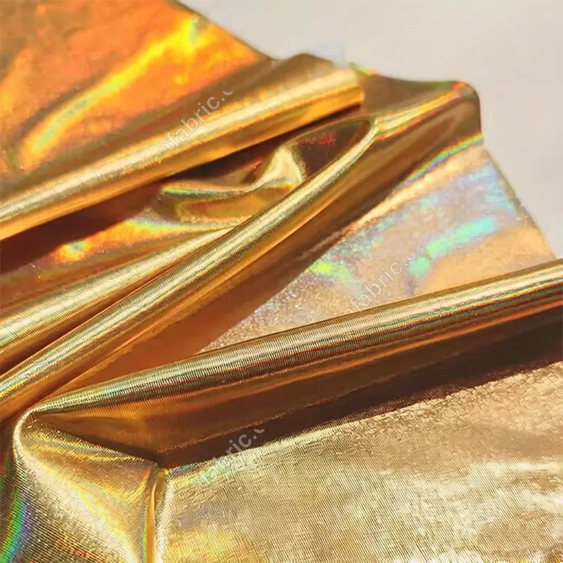 Iridescent rainbow foil fabric texture for fitted performance garments