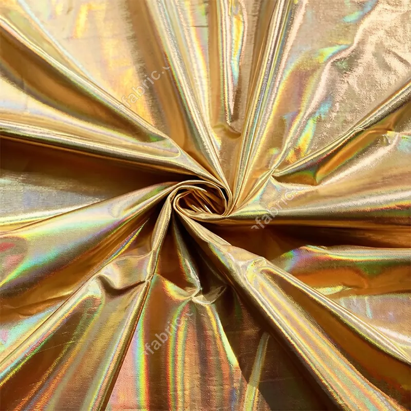 Laser foil nylon spandex stretch fabric surface for costume manufacturing