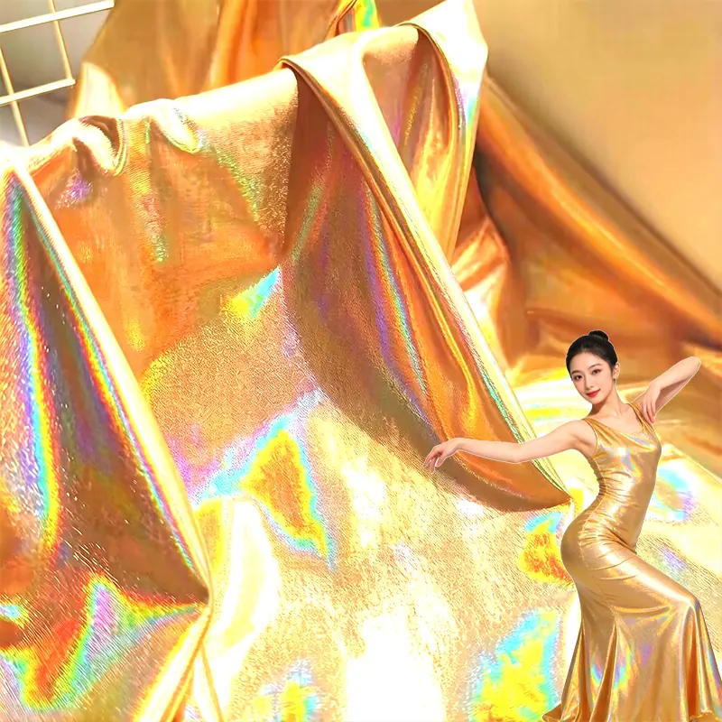 Rainbow iridescent laser foil nylon spandex 4-way stretch fabric for swimwear and bodysuits