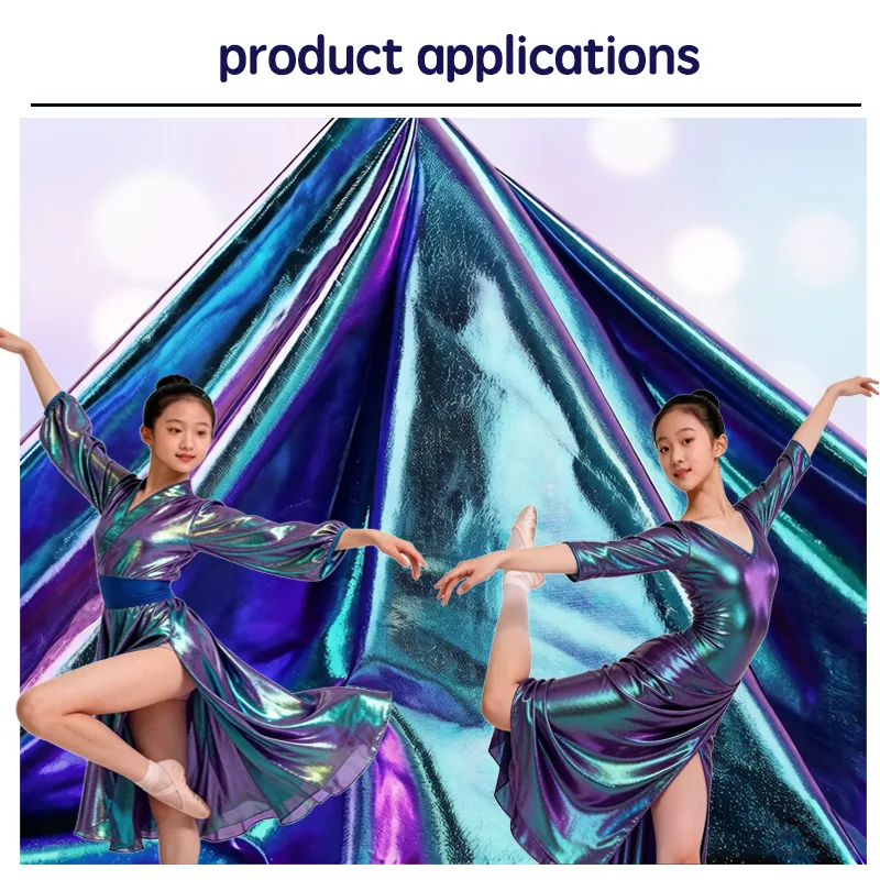 Blue-purple gradient laser foil 4-way stretch spandex fabric for stage costumes