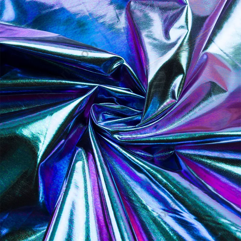 Blue-purple gradient foil spandex fabric texture for stage costume sourcing