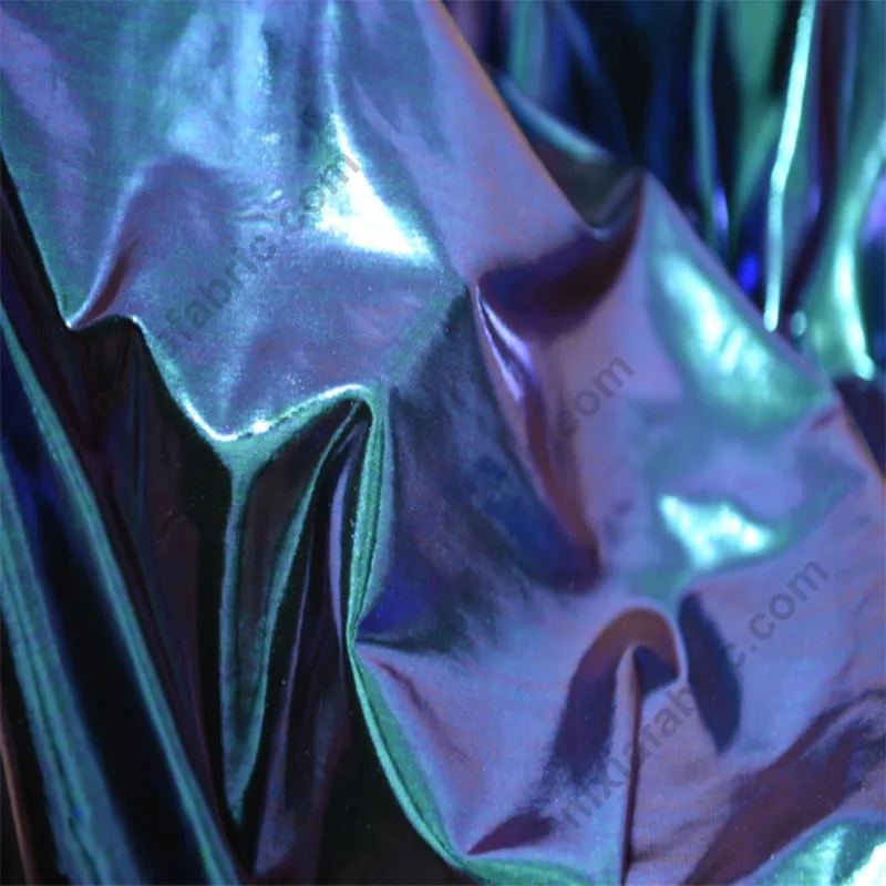 Wholesale blue-purple gradient laser foil spandex fabric close-up