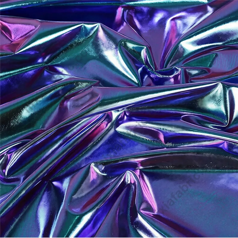 Blue-purple gradient laser foil spandex fabric drape and shine for performance apparel