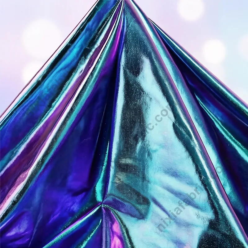 Blue-purple gradient foil stretch fabric for stage costumes and stagewear