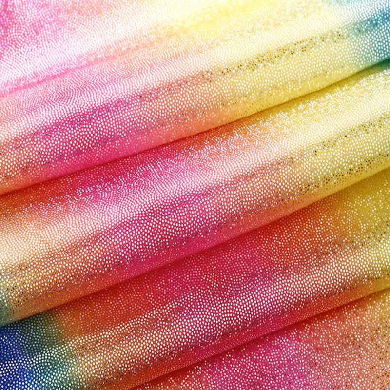 Gradient rainbow dot foil knit fabric for stage costumes and dancewear