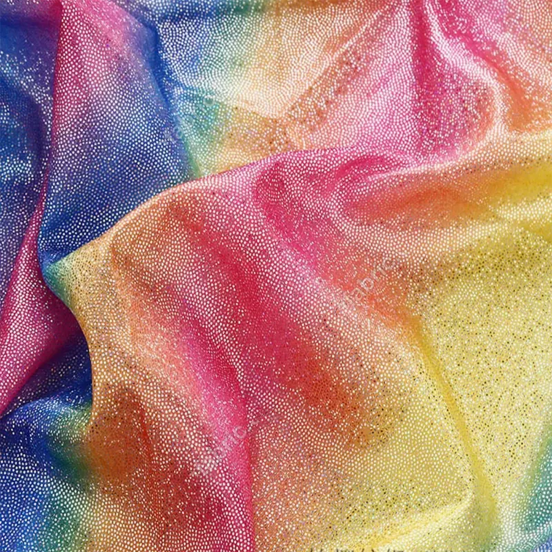 Gradient rainbow dot foil knit fabric for stage costume panels and performance apparel