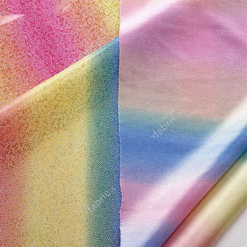 Lightweight gradient rainbow dot foil knit fabric texture detail