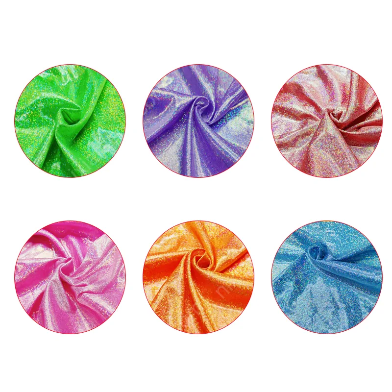 Rainbow fingerprint dot foil stretch knit fabric detail for dresses and tops