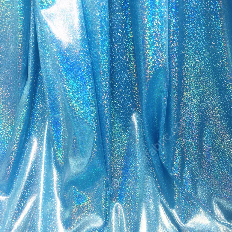 Ice-silk knit fabric detail showing rainbow dot foil shine