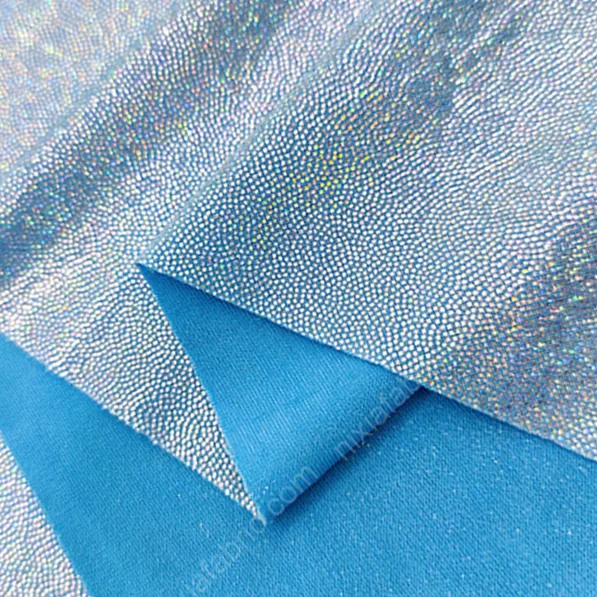 Ice-silk stretch knit fabric with rainbow fingerprint dot foil finish