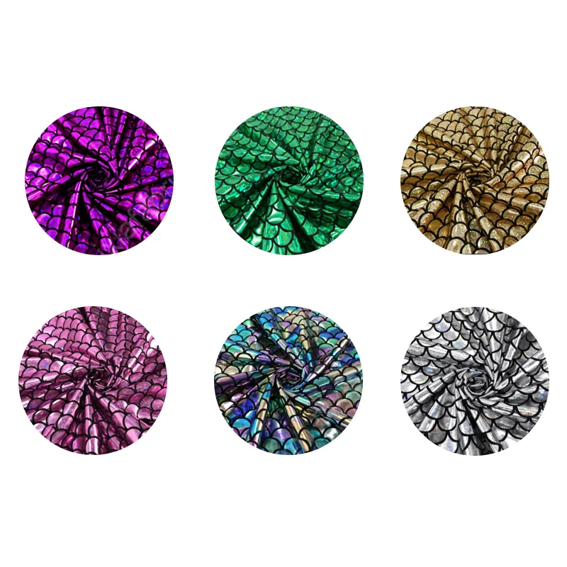 Holographic mermaid scale fabric surface showing reflective fish-scale texture
