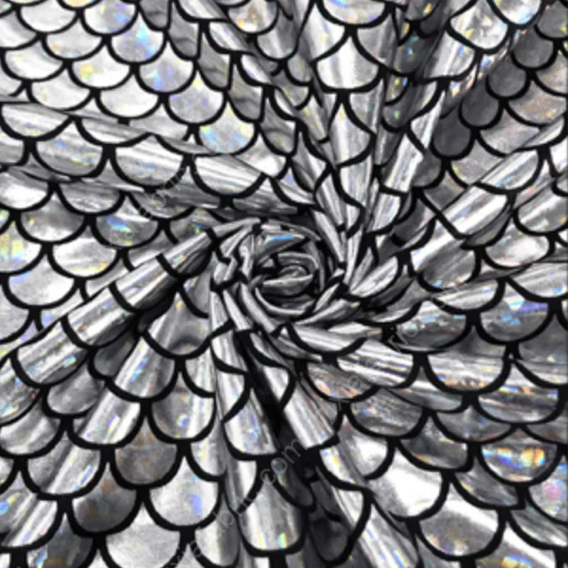 Holographic mermaid scale fabric close-up for color and shine review