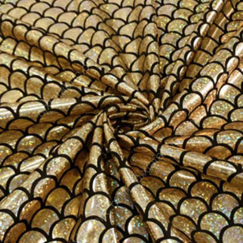 Wholesale holographic mermaid scale stretch fabric detail for US costume buyers