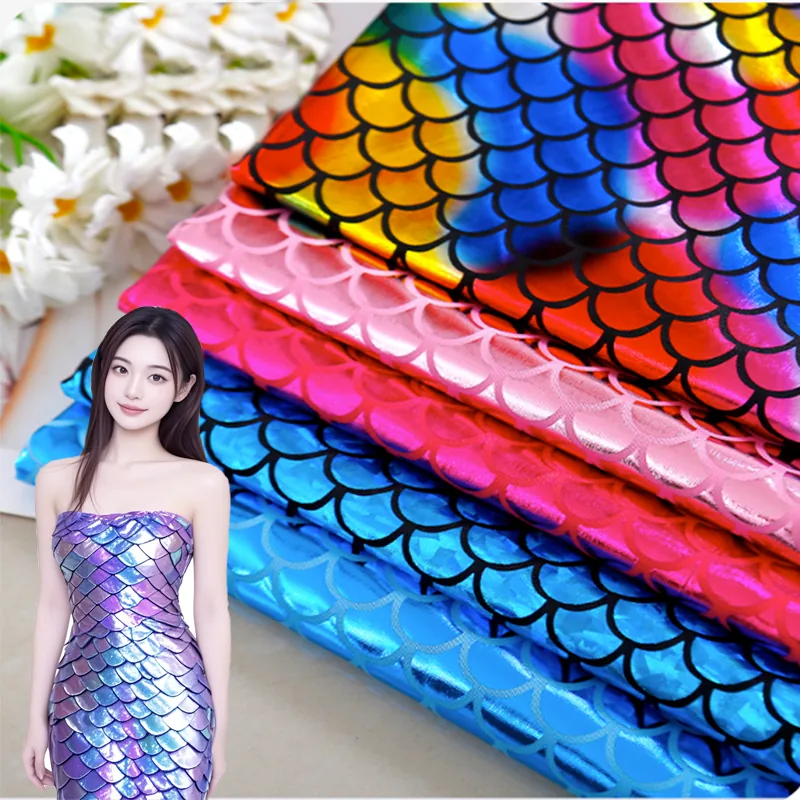 Holographic mermaid scale milk silk 4-way stretch fabric for dance costumes and mermaid skirts