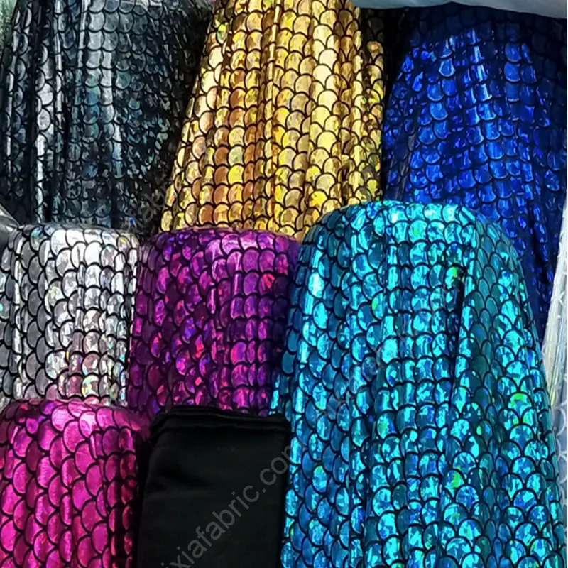 Holographic mermaid scale stretch fabric color stack with 11 wholesale color options