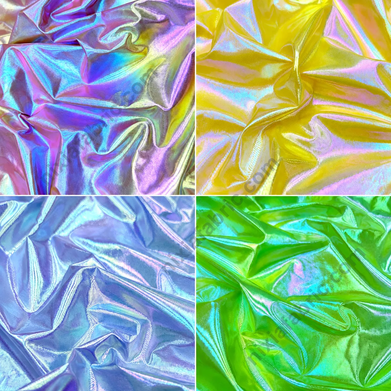 Iridescent gradient foil stretch ice-silk fabric detail showing smooth color flow