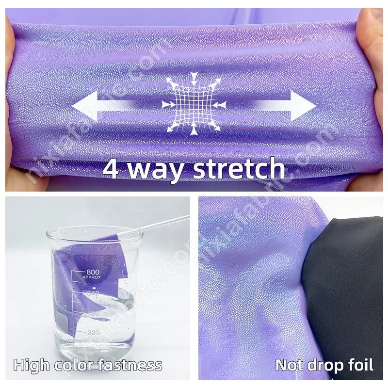 4-way stretch iridescent metallic foil fabric feature detail