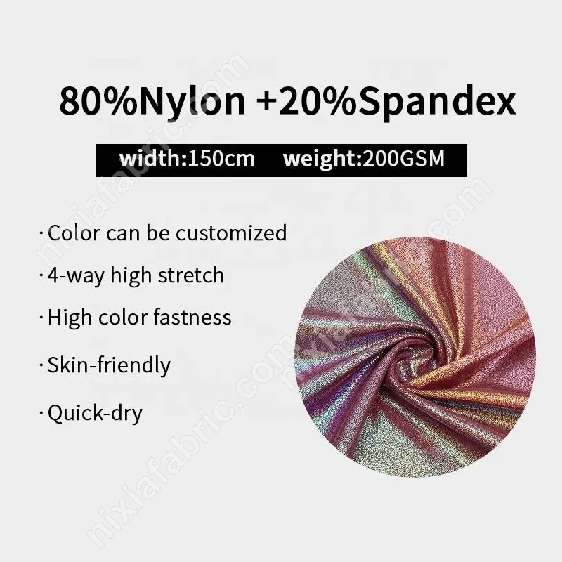 80 percent nylon 20 percent spandex metallic foil fabric specification card