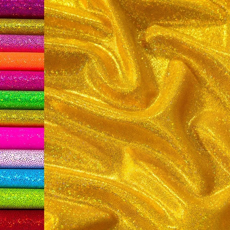 Gold Rainbow Gradient Metallic Foil 4-Way Stretch Fabric