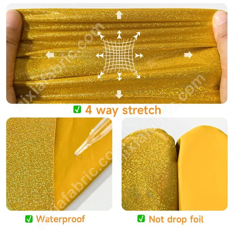 4-way stretch waterproof metallic foil nylon spandex fabric feature detail